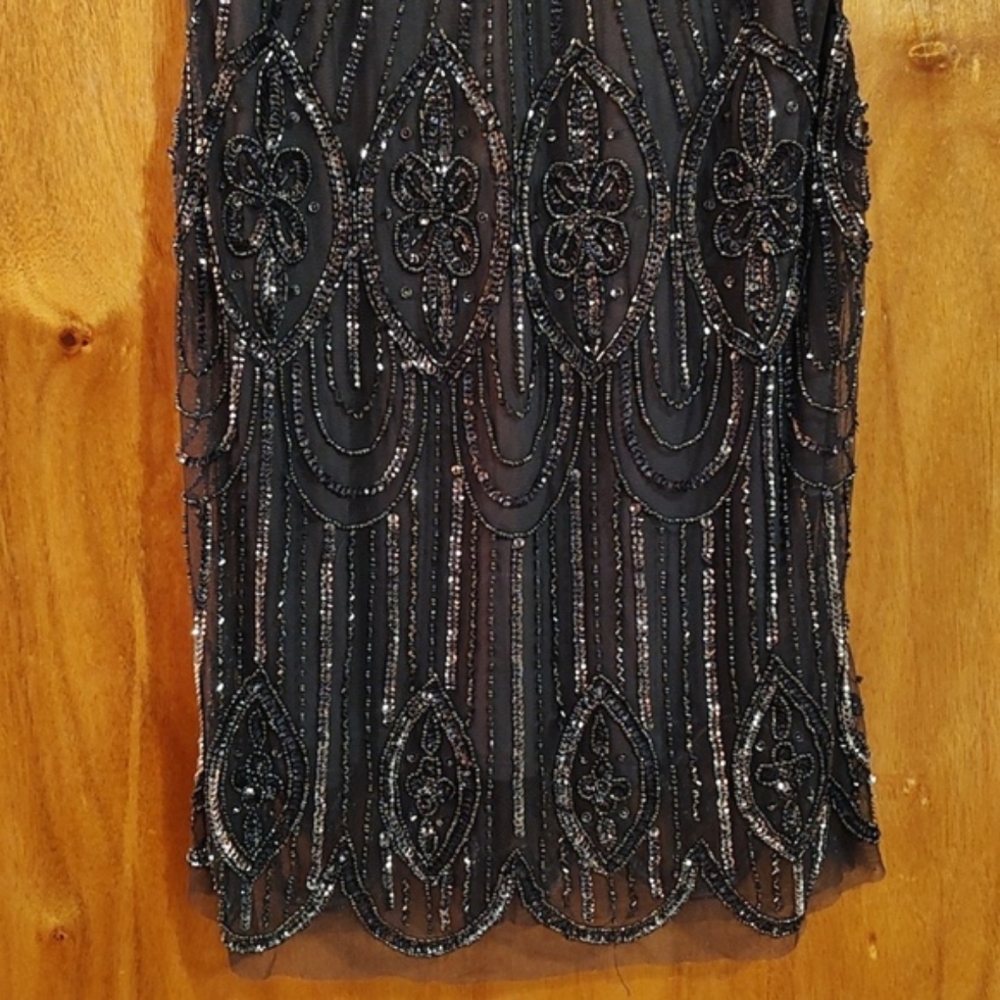 Prelude Beaded Sheath Dress Slate Blue Sleeveless Sequins Evening Dance Hoco 6 - Picture 4 of 13